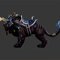 Horned Mythical Beast Game Character Featuring Blue Armor Purple Fur And Golden Trims