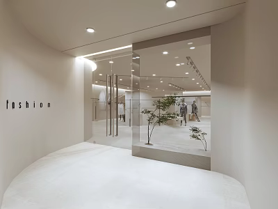 Modern Fashion Clothing Store Interior With Mirrors Plants And Display Area 3d model