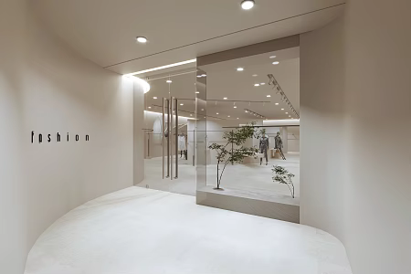 Quiet Wind Women's Clothing Store Clothing Booth Flowing Water Table Clothing Shelf Partition Wall Model Glass Door 3d model