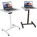 Rolling Mobile Desks With White And Black Stands And Laptops On Top