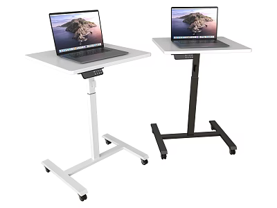 Rolling Mobile Desks With White And Black Stands And Laptops On Top 3d model
