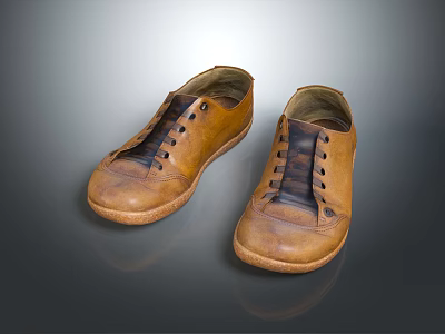 Brown Leather Casual Shoes With Laces And Retro Stitching Design 3d model