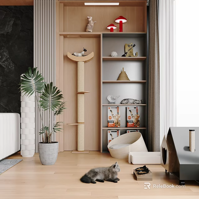 Cozy Home Interior With Cat Tree Bed And Scratchers 3d model 