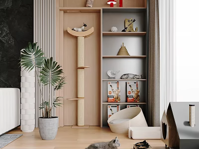 Cozy Home Interior With Cat Tree Bed And Scratchers 3d model