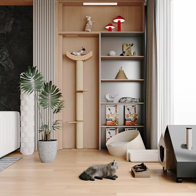 Cozy Home Interior With Cat Tree Bed And Scratchers 3d model Cozy Home Interior With Cat Tree Bed And Scratchers 3d model
