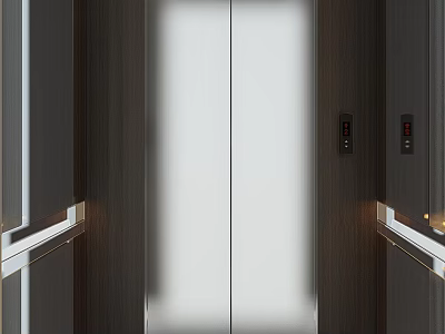 Modern Elevator Interior With Wooden Panel Walls Silver Doors And Control Panels 3d model