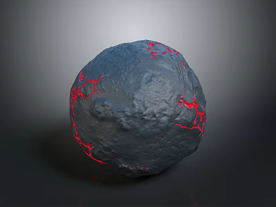 Gray Stone Sphere With Red Cracks On Dark Background Surface Texture 3d model