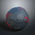 Gray Stone Sphere With Red Cracks On Dark Background Surface Texture 3d model
