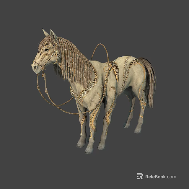 Decorative Light Colored Horse With Intricate Bridle And Ornamental Details 3d model 