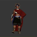 Fantasy Warrior Game Film Character With Red Cape Decorative Headpiece And Arm Guards