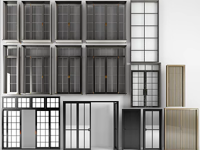 Modern Double Doors Collection Featuring Glass Panels Metal Frames And Wooden Accents 3d model