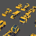 Various Types Of Yellow Construction Vehicles Including Bulldozers Mixers And Excavators