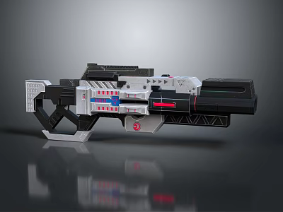 Futuristic Tactical Weapon With Metallic Structure And Red Blue Accents 3d model
