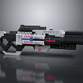 Futuristic Tactical Weapon With Metallic Structure And Red Blue Accents