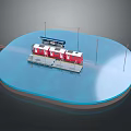 Cartoon Scene With Blue Circular Platform Red Train Carriages Platform Sign And Railway Tracks