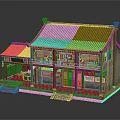 Ancient Chinese Architecture With Two Story Tile Roof Red Lanterns Wooden Doors And Windows