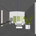 Modern Exhibition Hall Interior With Colorful Wall Panels White Space Green Accent Sofa And Plant