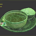 Carved Ceramic Bowl Sculpture With Liquid And White Powder On Plate