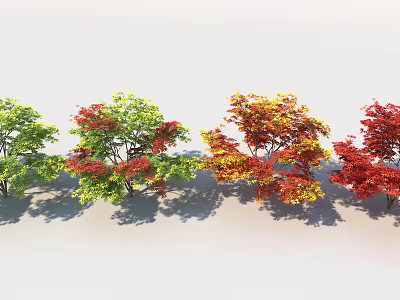 Colorful Arbor Trees With Green Red And Yellow Leaves In Garden Landscape Design 3d model