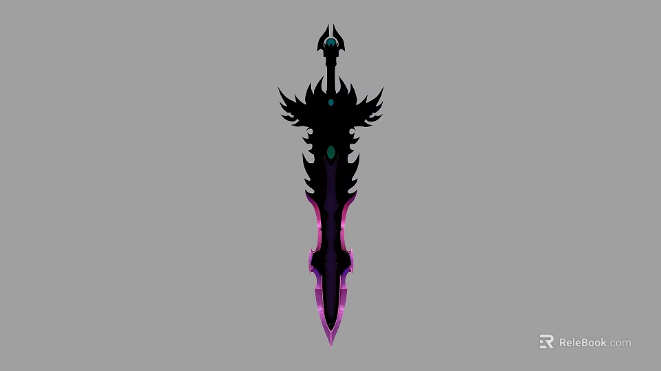 Black And Purple Decorative Sword With Spiked Crown Top And Gemstone Accents 3d model 