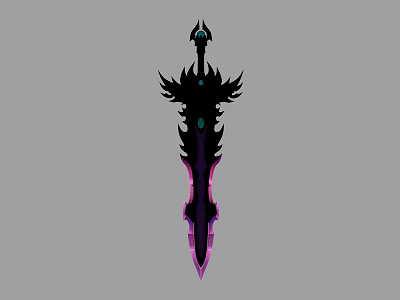 Black And Purple Decorative Sword With Spiked Crown Top And Gemstone Accents 3d model