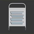 Industrial Mobile Storage Cart With White Frame Blue Compartments Top Shelf And Wheels