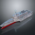 Water Vessel with Silver Gray Hull Red Bottom and Top Antenna Weaponry