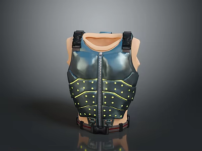 Military Weapon Tactical Black Vest With Yellow Stitching Rivets And Shoulder Straps 3d model