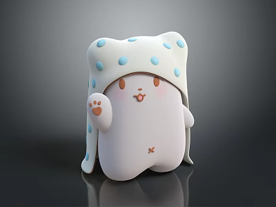 Cute White Plump Game And Movie Character With Blue Polka Dots And Pink Cheeks 3d model