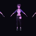 3D Fantasy Creature Character Model With Purple Hair Multiple Poses And Black Leggings