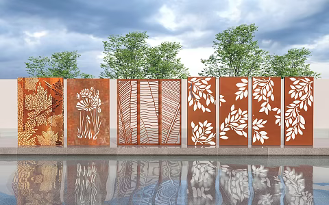 Modern Landscape Wall Rust Board Landscape Wall Perforated Plate Rust Board Background Wall Hollow Rust Board Steel Plate Landscape Wall Art Landscape Wall 3d model
