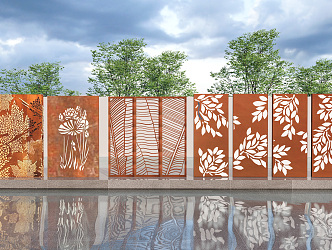 Modern Landscape Wall Rust Board Landscape Wall Perforated Plate Rust Board Background Wall Hollow Rust Board Steel Plate Landscape Wall Art Landscape Wall 3d model