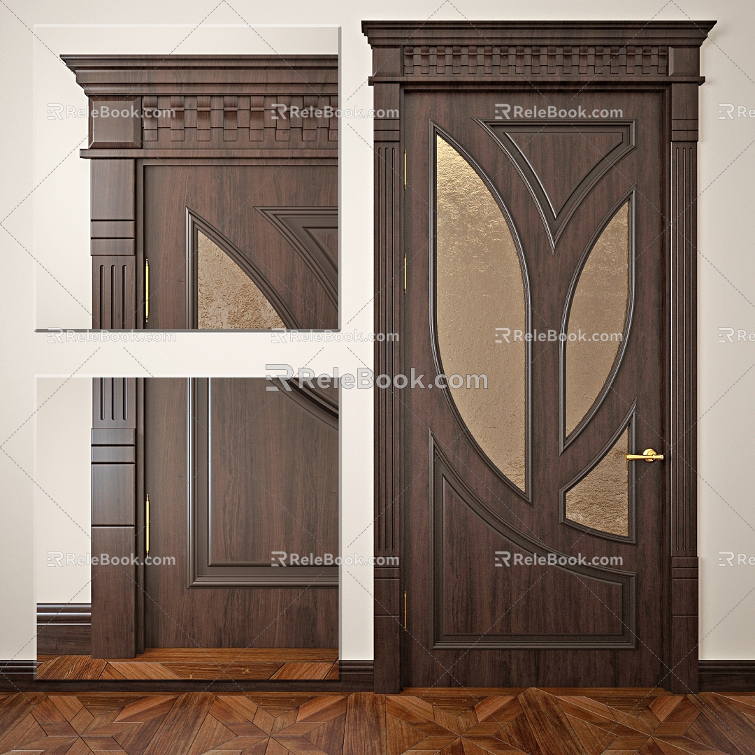 American Style Single Door Bedroom Door Classical Door 3d model