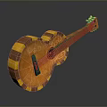 Ornate Acoustic Guitar With Striped Orange Yellow Finish And Intricate Carved Patterns