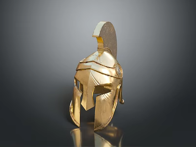 Golden Classical Style Helmet With Plume And Face Guard Details 3d model