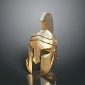 Golden Classical Style Helmet With Plume And Face Guard Details