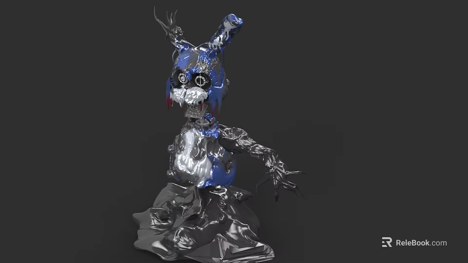 Mechanical Creature Character with Blue Silver Metal Parts Sharp Claws Mechanical Joints and Metallic Base 3d model 
