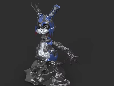 Mechanical Creature Character with Blue Silver Metal Parts Sharp Claws Mechanical Joints and Metallic Base 3d model