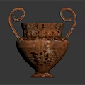 Ancient Ceramic Vase Sculpture With Curved Handles And Intricate Carved Patterns