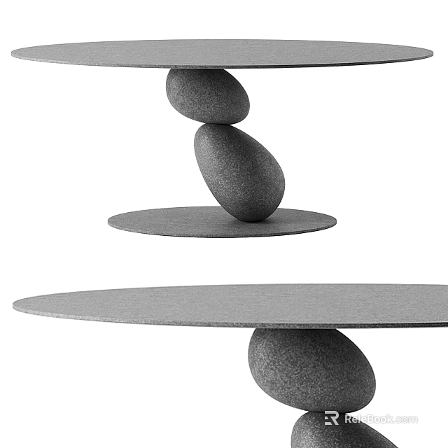 Modern Dining Table With Unique Stone Shaped Base And Round Gray Tabletop Design 3d model