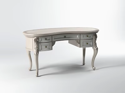 Elegant Classical Light Colored Desk With Carved Details Multiple Drawers And Curved Legs 3d model
