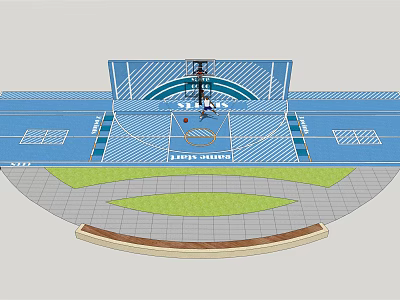 Modern Indoor Basketball Arena Design With Blue Court Central Hoop And Seats 3d model