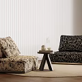 Patterned Single Sofas In Neutral And Dark Designs With Small Coffee Table Vertical Striped Wall 3d model