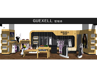 Guexell Clothing Store Interior With Fashion Displays Mannequins And Shelves 3d model