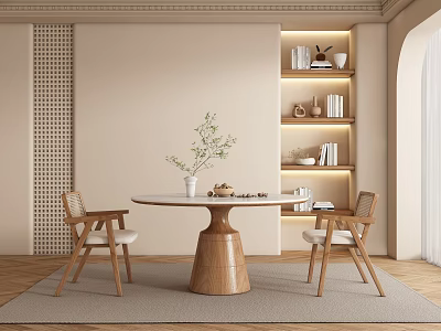 Quiet Restaurant Round Table and Chair 3d model