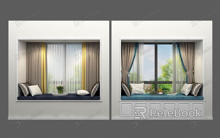 Modern Bay Window and Bay Window Curtain Combination model