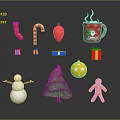 Christmas Decorative Ornament Set With Stocking Candy Cane Bauble Mug Snowman Tree Gingerbread Man