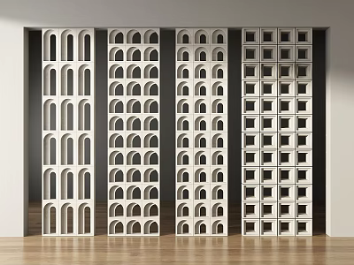 Four Modern Decorative Partition Panels With Unique Geometric Patterns In Minimalist Interior 3d model