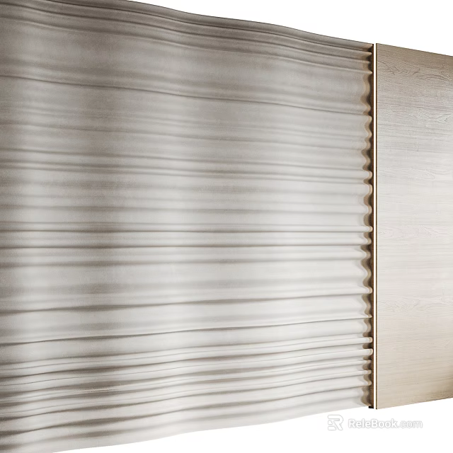Elegant Soft Pleated Blinds In Modern Interior With Wooden Wall 3d model 