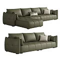 Modern Olive Green Leather Sofa Set with Modular Design and Decorative Pillows 3d model